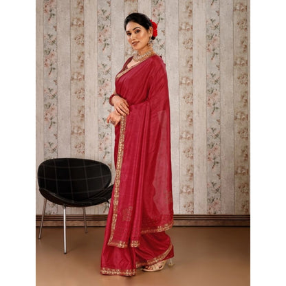 Women's Vichitra Swiroshki Butta Saree With Unstitched Blouse (Maroon, 5-6 Mtrs)