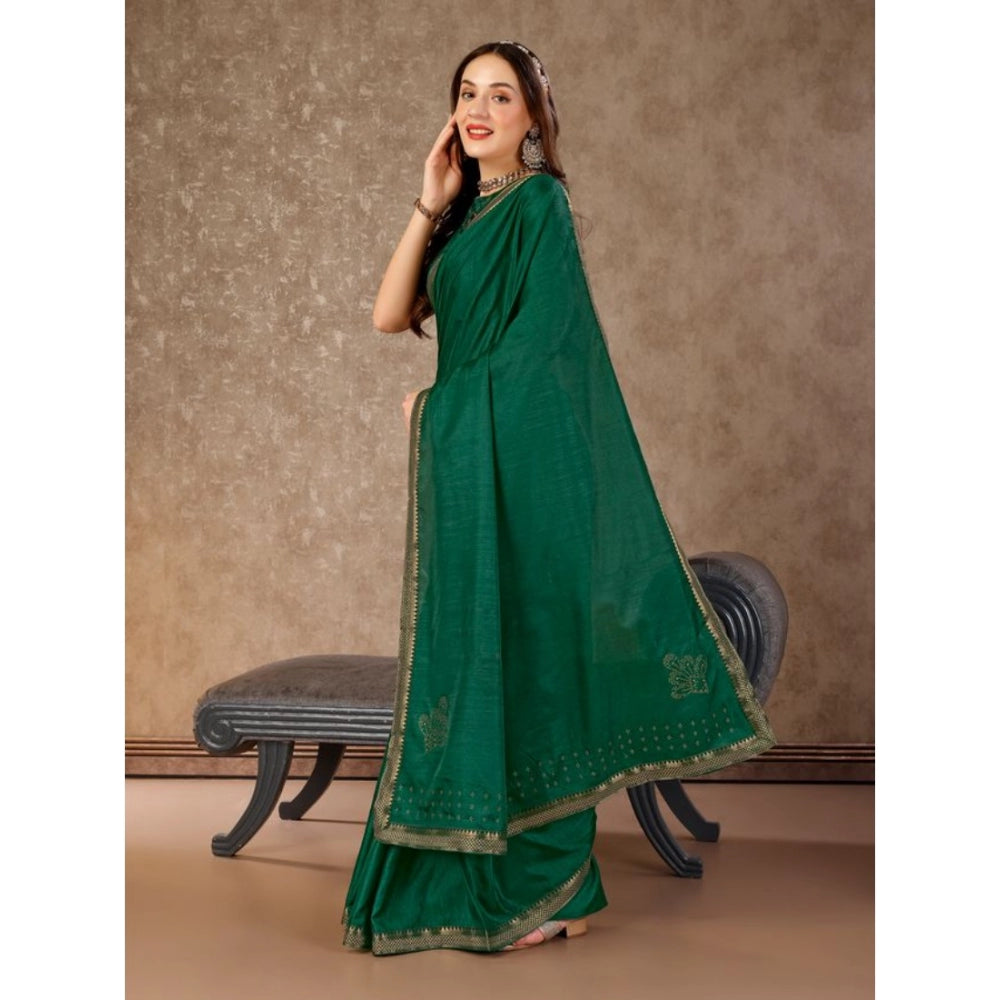 Women's Vichitra Swiroshki Butta Saree With Unstitched Blouse (Green, 5-6 Mtrs)