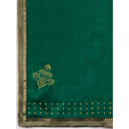 Women's Vichitra Swiroshki Butta Saree With Unstitched Blouse (Green, 5-6 Mtrs)