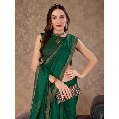 Women's Vichitra Swiroshki Butta Saree With Unstitched Blouse (Green, 5-6 Mtrs)