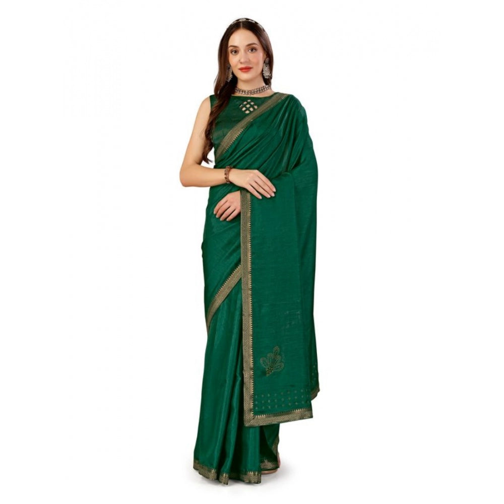 Women's Vichitra Swiroshki Butta Saree With Unstitched Blouse (Green, 5-6 Mtrs)