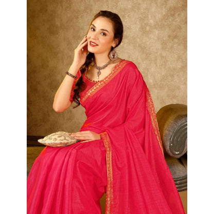 Women's Vichitra Swiroshki Butta Saree With Unstitched Blouse (Pink, 5-6 Mtrs)