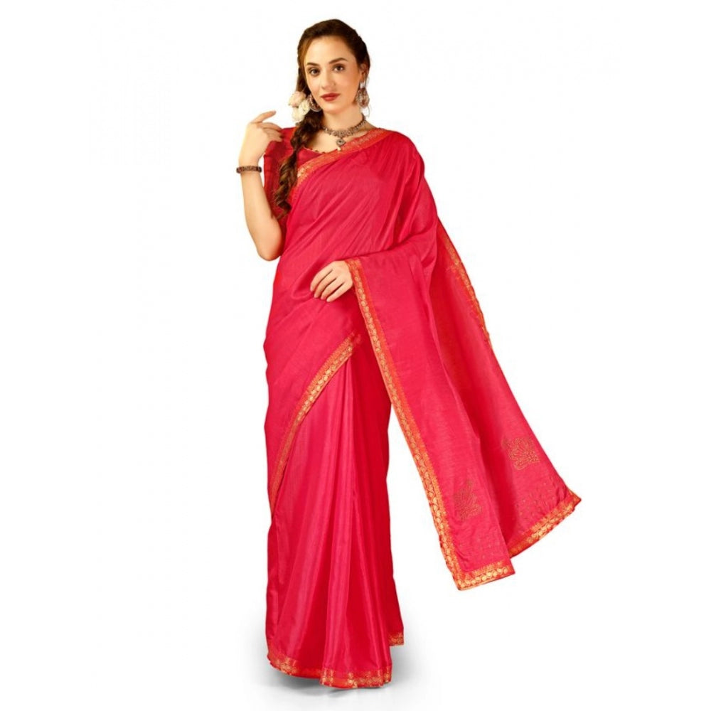 Women's Vichitra Swiroshki Butta Saree With Unstitched Blouse (Pink, 5-6 Mtrs)