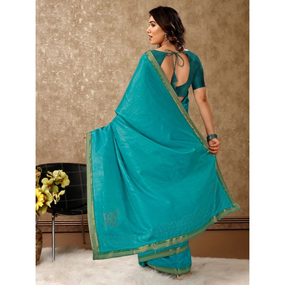 Women's Vichitra Swiroshki Butta Saree With Unstitched Blouse (Teal Blue, 5-6 Mtrs)