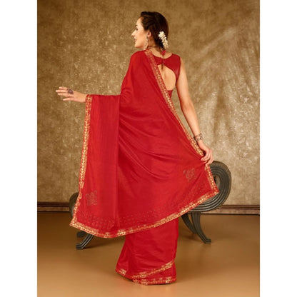 Women's Vichitra Printed Saree With Unstitched Blouse (Red, 5-6 Mtrs)