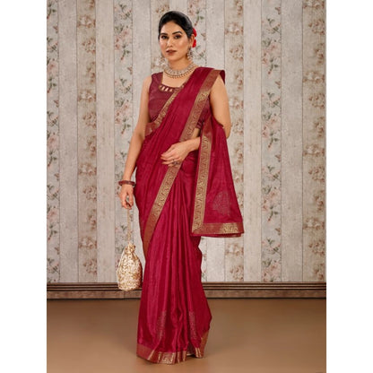 Women's Vichitra Swiroshki Butta Saree With Unstitched Blouse (Maroon, 5-6 Mtrs)