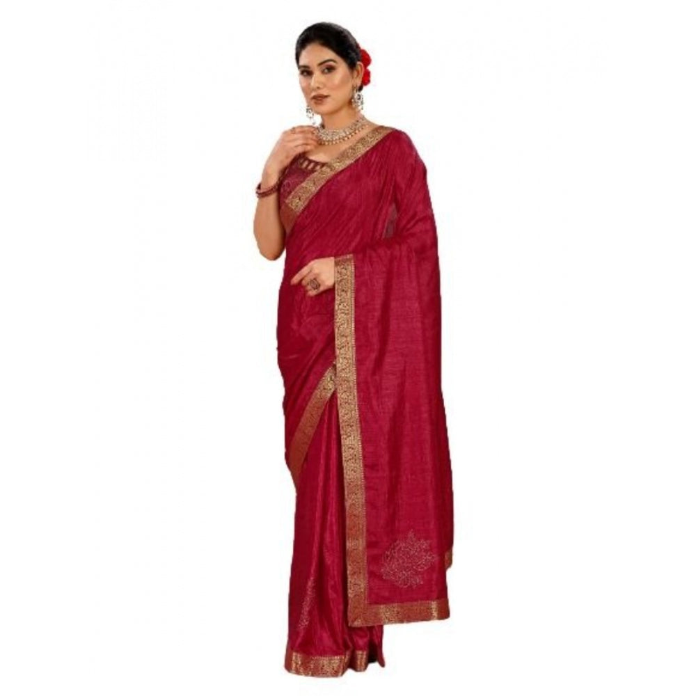 Women's Vichitra Swiroshki Butta Saree With Unstitched Blouse (Maroon, 5-6 Mtrs)