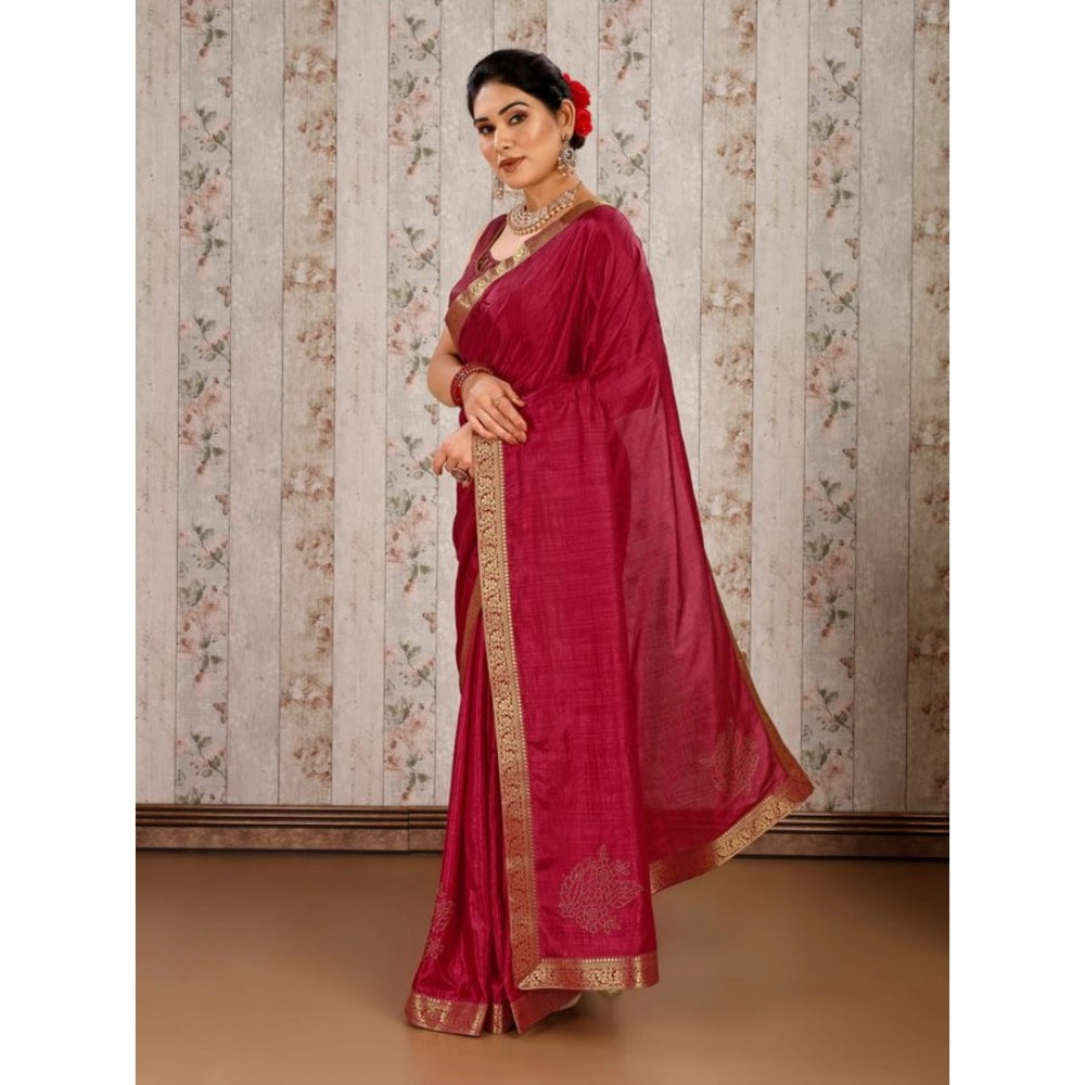 Women's Vichitra Swiroshki Butta Saree With Unstitched Blouse (Maroon, 5-6 Mtrs)