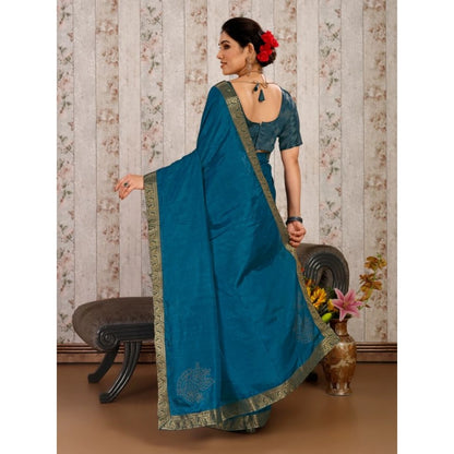 Women's Vichitra Swiroshki Butta Saree With Unstitched Blouse (Blue, 5-6 Mtrs)