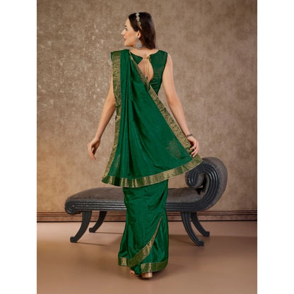 Women's Vichitra Swiroshki Butta Saree With Unstitched Blouse (Green, 5-6 Mtrs)