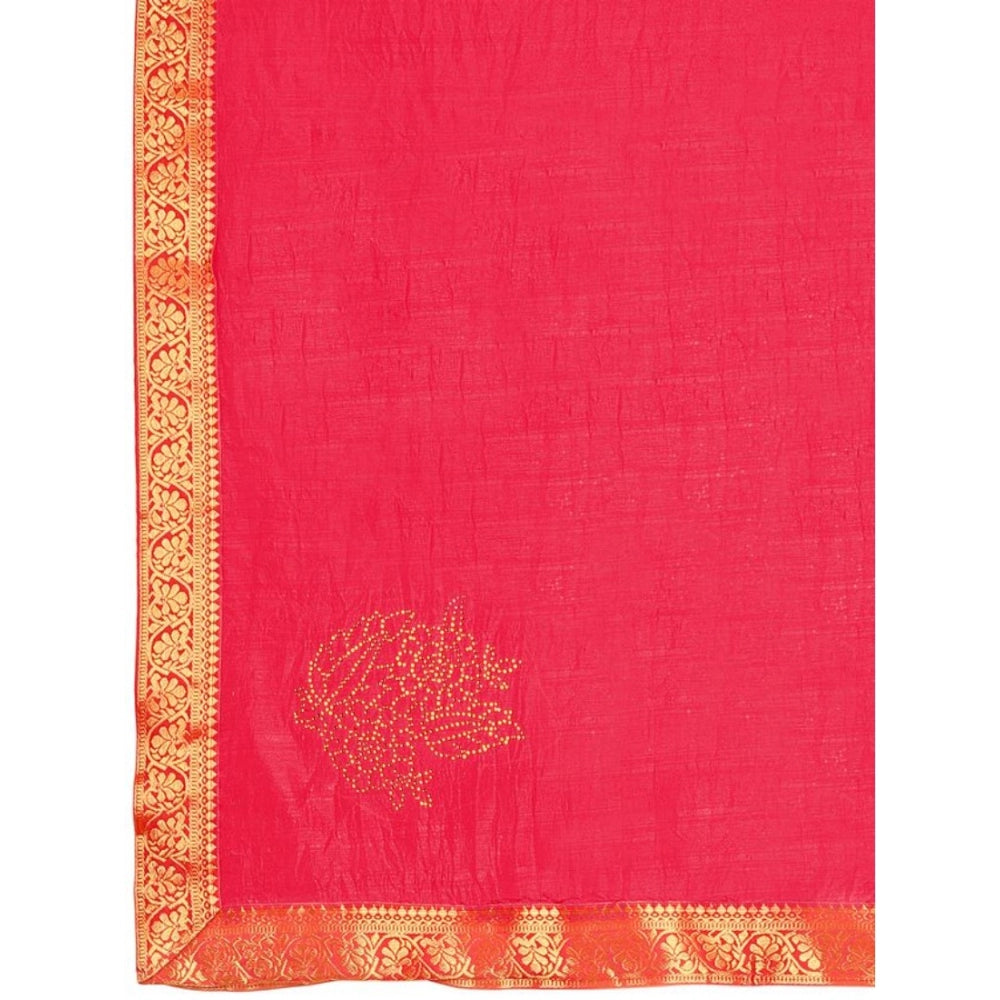 Women's Vichitra Swiroshki Butta Saree With Unstitched Blouse (Pink, 5-6 Mtrs)