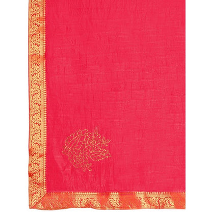 Women's Vichitra Swiroshki Butta Saree With Unstitched Blouse (Pink, 5-6 Mtrs)