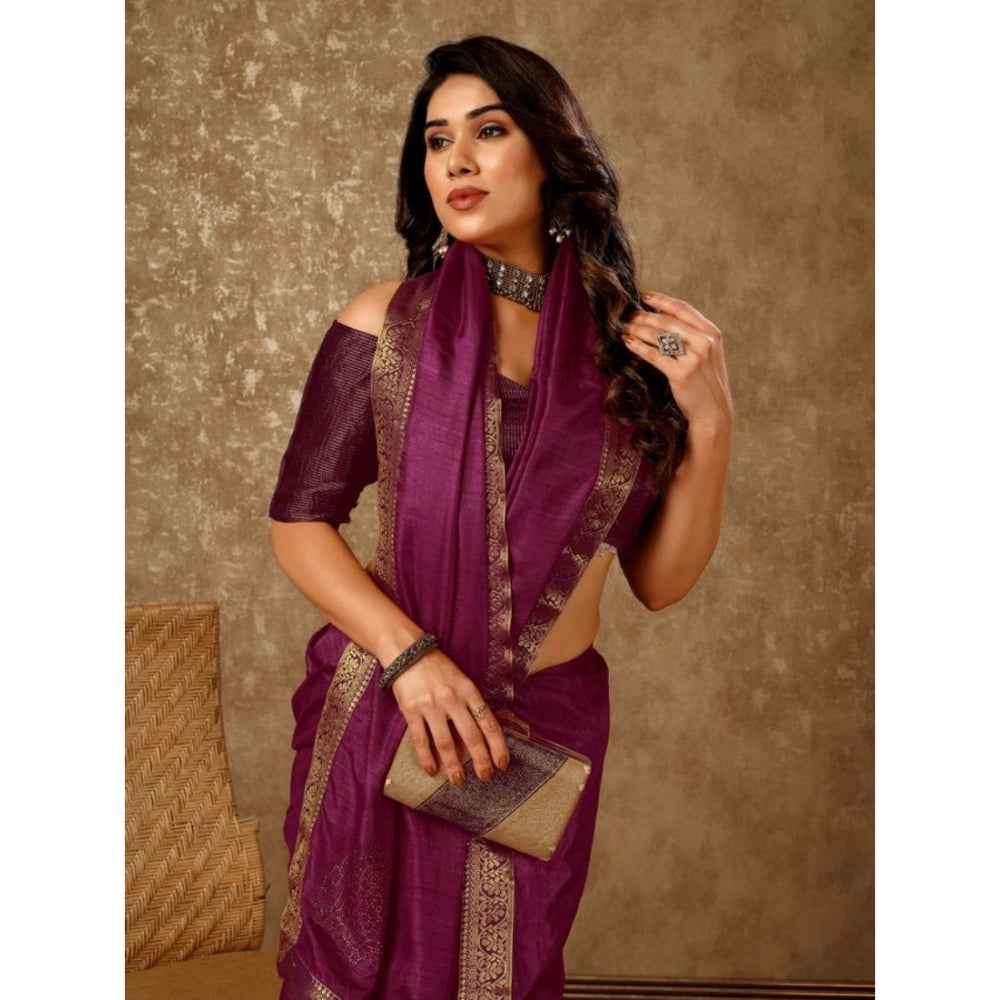 Women's Vichitra Swiroshki Butta Saree With Unstitched Blouse (Wine, 5-6 Mtrs)