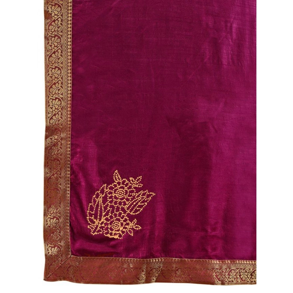 Women's Vichitra Swiroshki Butta Saree With Unstitched Blouse (Wine, 5-6 Mtrs)