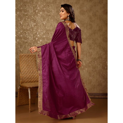 Women's Vichitra Swiroshki Butta Saree With Unstitched Blouse (Wine, 5-6 Mtrs)