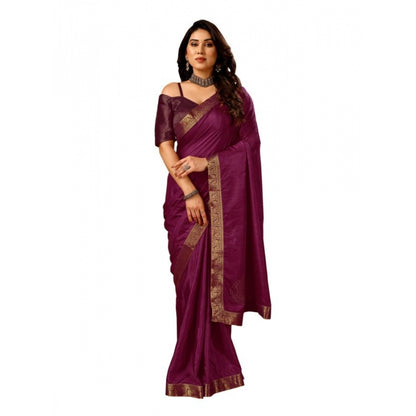 Women's Vichitra Swiroshki Butta Saree With Unstitched Blouse (Wine, 5-6 Mtrs)