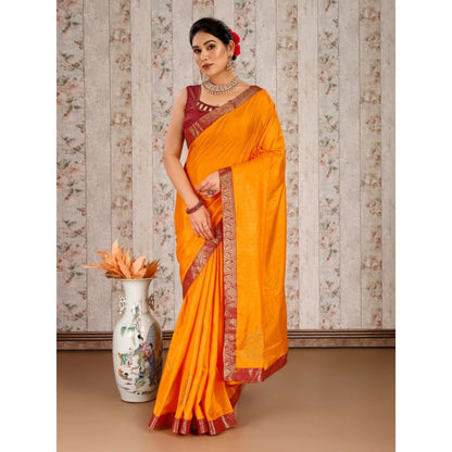 Women's Vichitra Swiroshki Butta Saree With Unstitched Blouse (Yellow, 5-6 Mtrs)