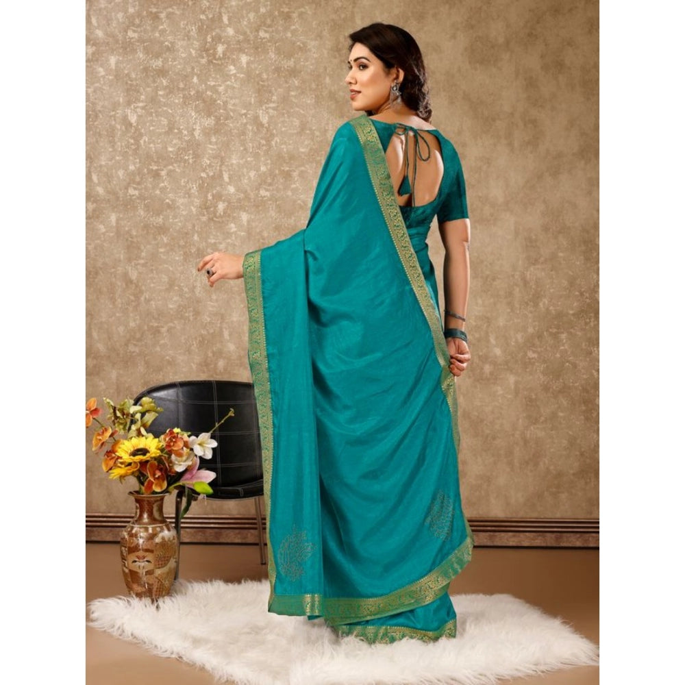 Women's Vichitra Swiroshki Butta Saree With Unstitched Blouse (Teal Blue, 5-6 Mtrs)