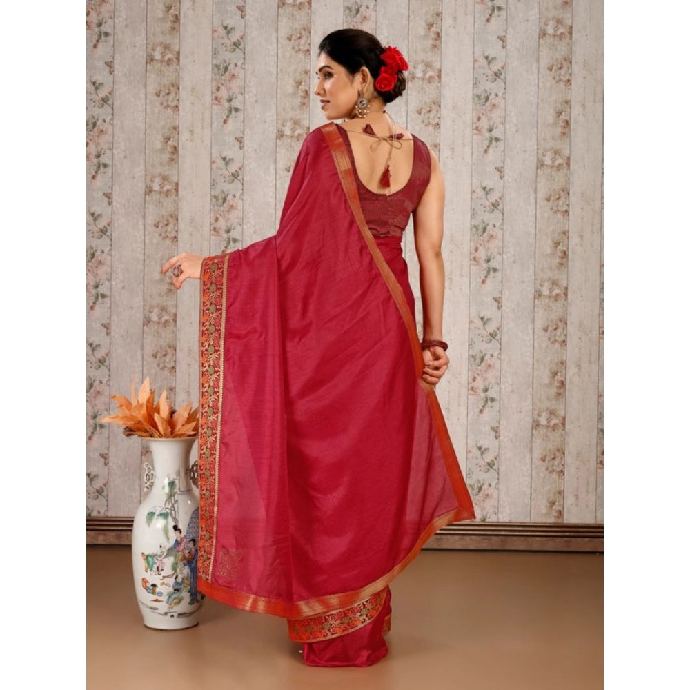 Women's Vichitra Swiroshki Butta Saree With Unstitched Blouse (Maroon, 5-6 Mtrs)