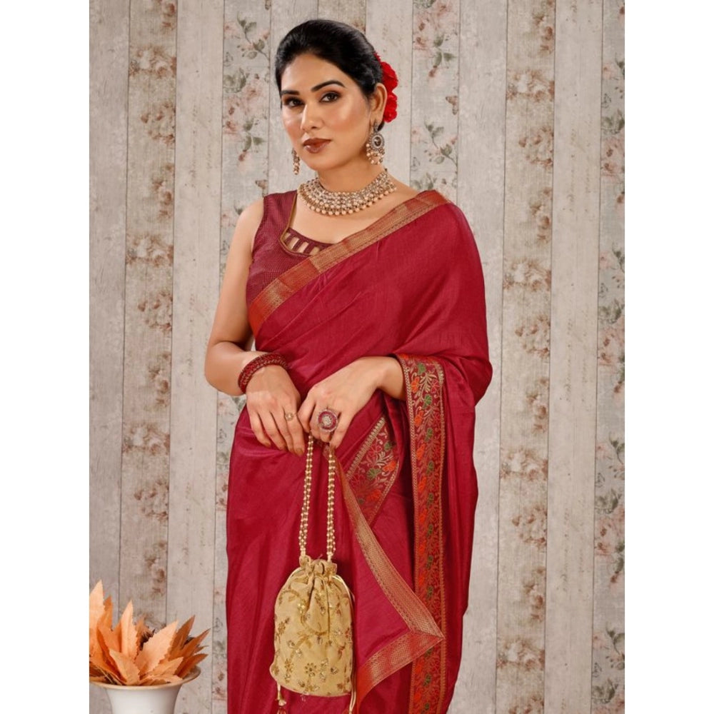 Women's Vichitra Swiroshki Butta Saree With Unstitched Blouse (Maroon, 5-6 Mtrs)