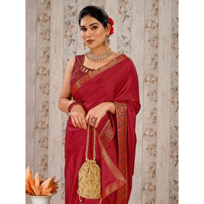 Women's Vichitra Swiroshki Butta Saree With Unstitched Blouse (Maroon, 5-6 Mtrs)