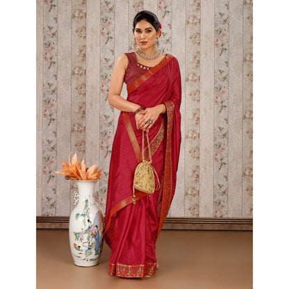 Women's Vichitra Swiroshki Butta Saree With Unstitched Blouse (Maroon, 5-6 Mtrs)