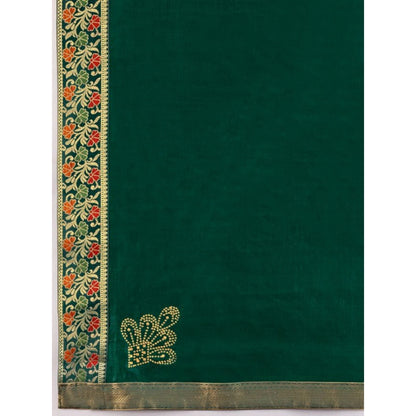 Women's Vichitra Swiroshki Butta Saree With Unstitched Blouse (Green, 5-6 Mtrs)