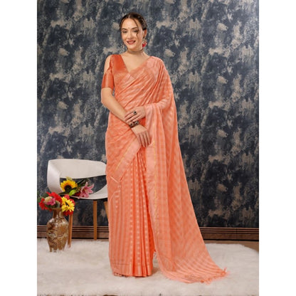 Women's Chiffon Fabric Line Saree With Unstitched Blouse (Peach, 5-6 Mtrs)