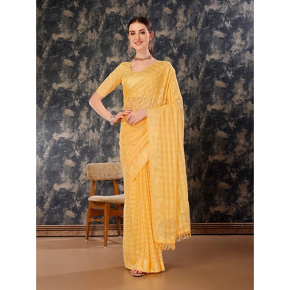 Women's Chiffon Fabric Line Saree With Unstitched Blouse (Yellow, 5-6 Mtrs)