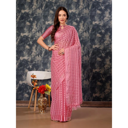 Women's Chiffon Fabric Line Saree With Unstitched Blouse (Pink, 5-6 Mtrs)