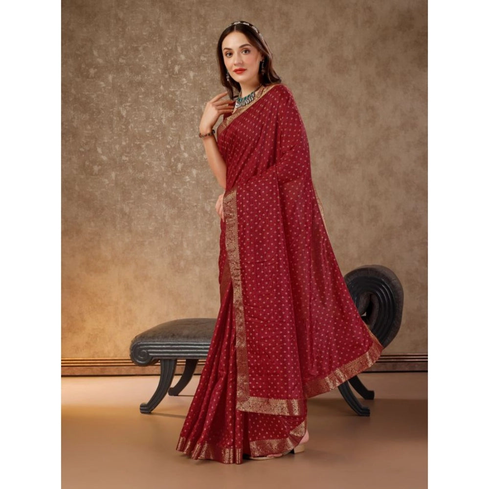 Women's Vichitra Bandhini Saree With Unstitched Blouse (Maroon, 5-6 Mtrs)