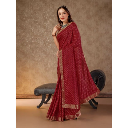 Women's Vichitra Bandhini Saree With Unstitched Blouse (Maroon, 5-6 Mtrs)