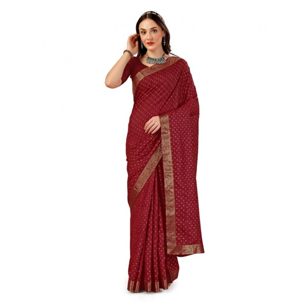 Women's Vichitra Bandhini Saree With Unstitched Blouse (Maroon, 5-6 Mtrs)