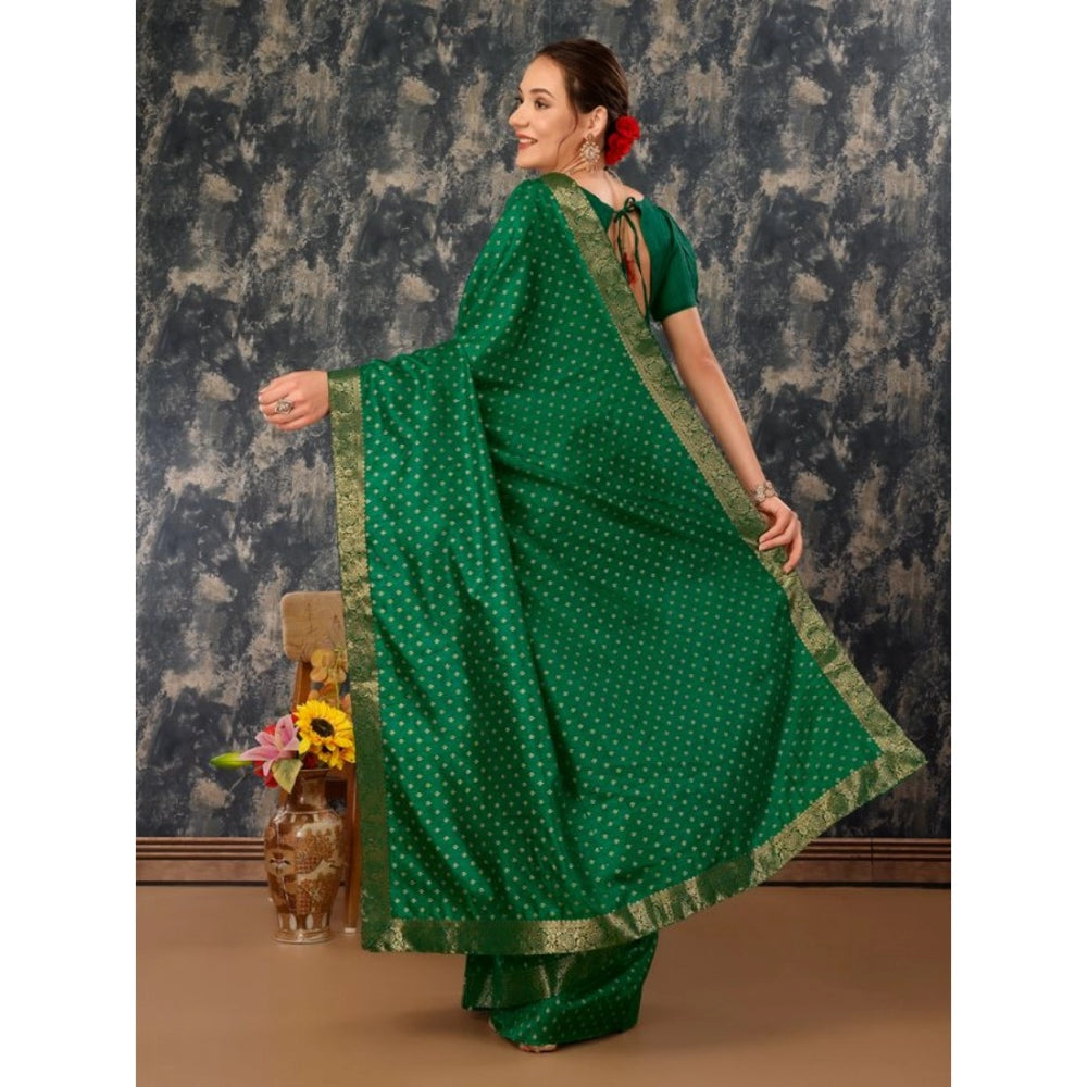 Women's Vichitra Bandhini Saree With Unstitched Blouse (Green, 5-6 Mtrs)