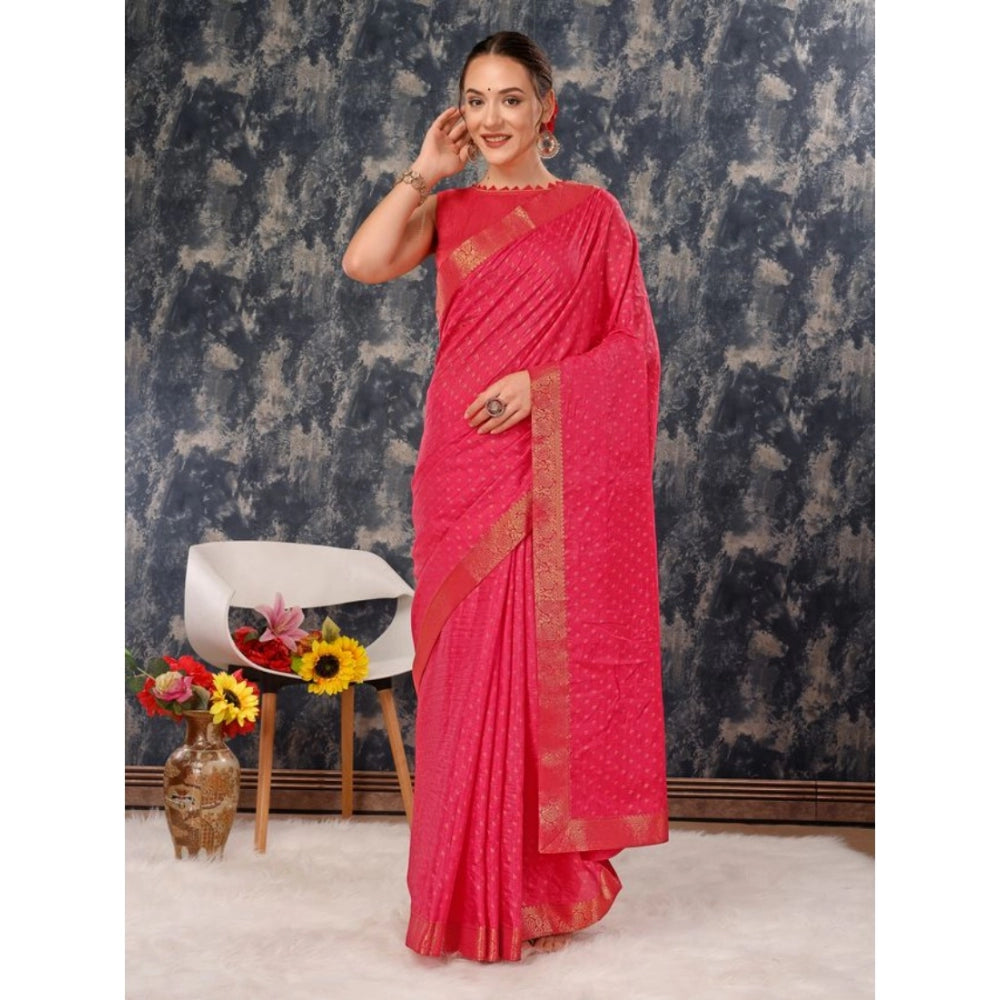 Women's Vichitra Bandhini Saree With Unstitched Blouse (Pink, 5-6 Mtrs)