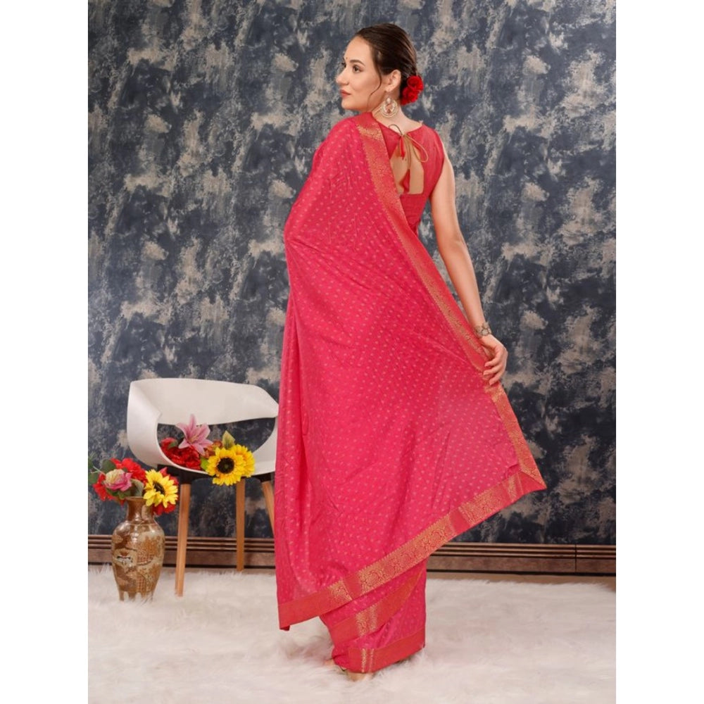 Women's Vichitra Bandhini Saree With Unstitched Blouse (Pink, 5-6 Mtrs)