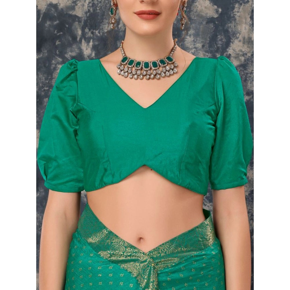 Women's Vichitra Bandhini Saree With Unstitched Blouse (Rama Green, 5-6 Mtrs)