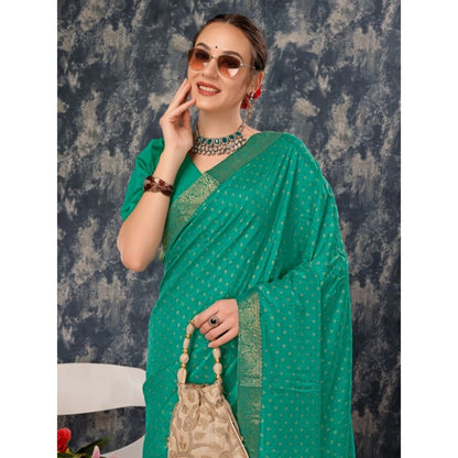 Women's Vichitra Bandhini Saree With Unstitched Blouse (Rama Green, 5-6 Mtrs)