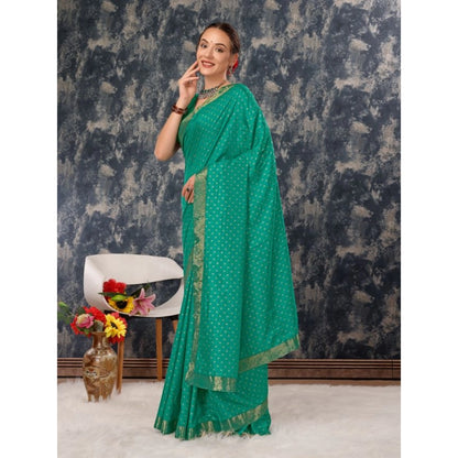 Women's Vichitra Bandhini Saree With Unstitched Blouse (Rama Green, 5-6 Mtrs)