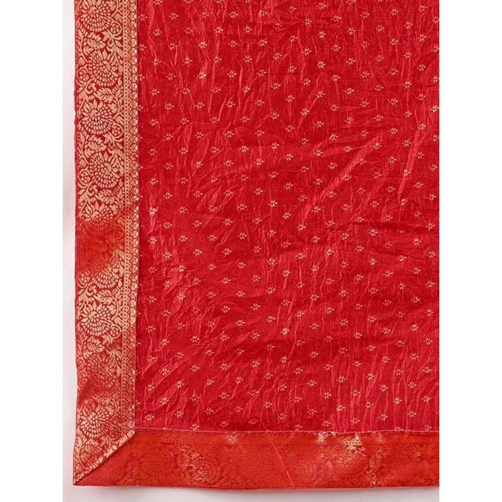 Women's Vichitra Bandhini Saree With Unstitched Blouse (Red, 5-6 Mtrs)