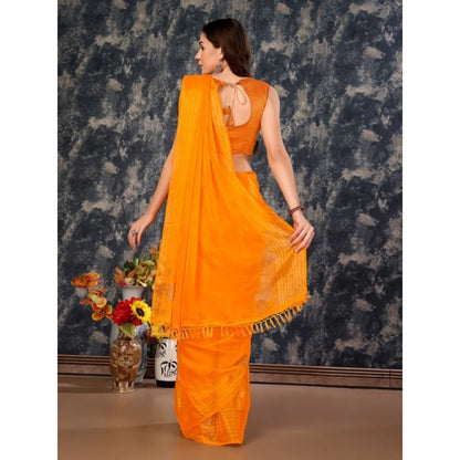 Women's Chiffon Fabric Plain Saree With Unstitched Blouse (Yellow, 5-6 Mtrs)