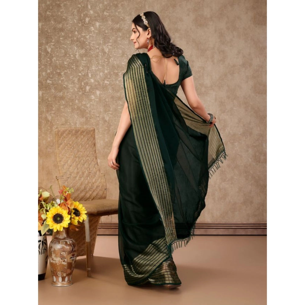 Women's Chiffon Fabric Plain Saree With Unstitched Blouse (Green, 5-6 Mtrs)