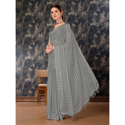 Women's Chiffon Fabric Line Saree With Unstitched Blouse (Grey, 5-6 Mtrs)