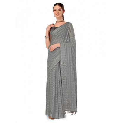 Women's Chiffon Fabric Line Saree With Unstitched Blouse (Grey, 5-6 Mtrs)