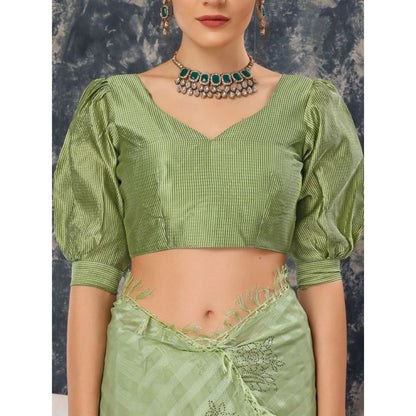 Women's Chiffon Fabric Line Saree With Unstitched Blouse (Green, 5-6 Mtrs)