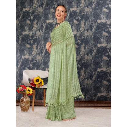 Women's Chiffon Fabric Line Saree With Unstitched Blouse (Green, 5-6 Mtrs)