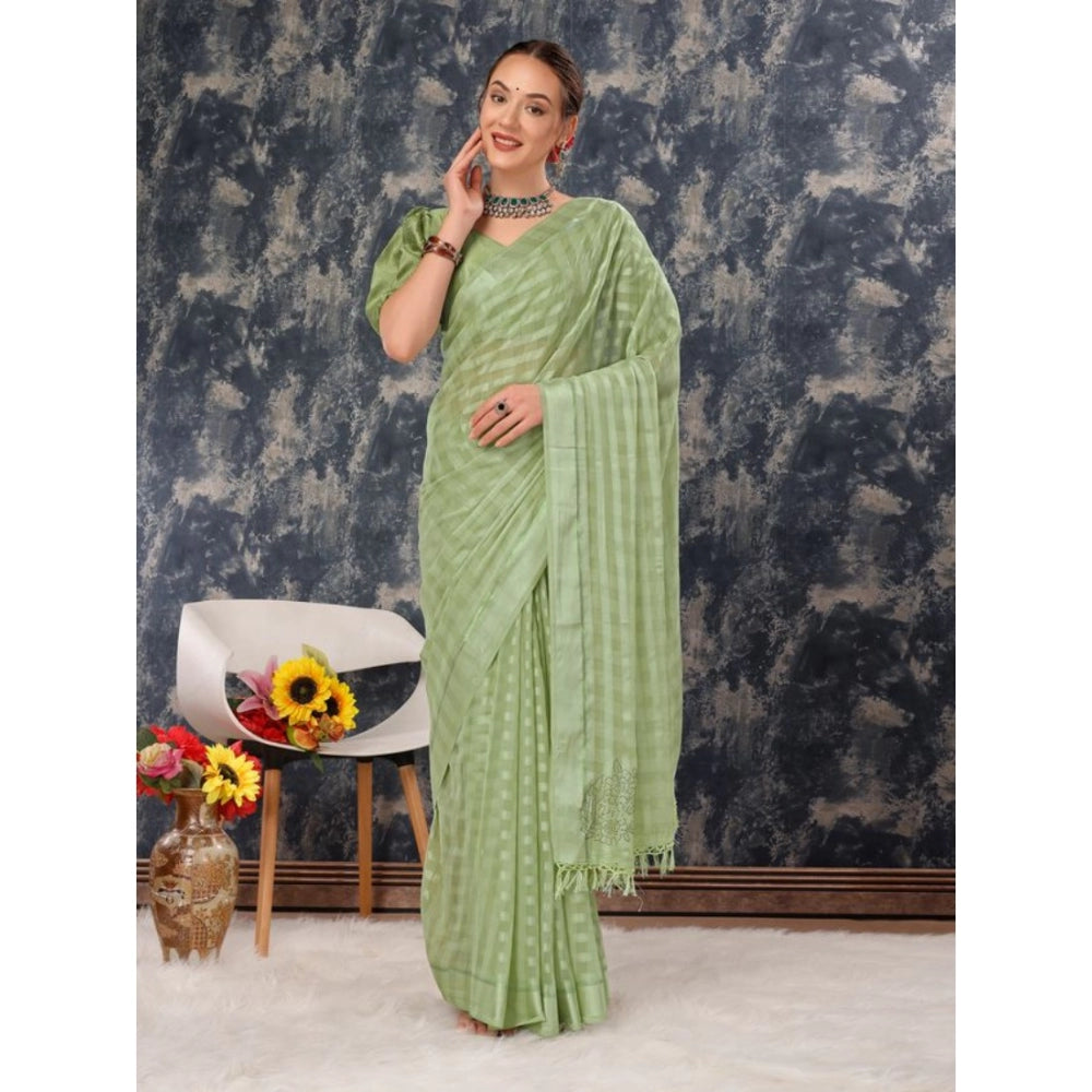 Women's Chiffon Fabric Line Saree With Unstitched Blouse (Green, 5-6 Mtrs)