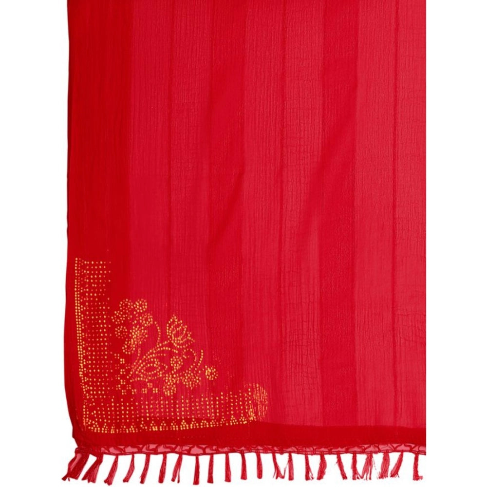 Women's Chiffon Fabric Line Saree With Unstitched Blouse (Red, 5-6 Mtrs)