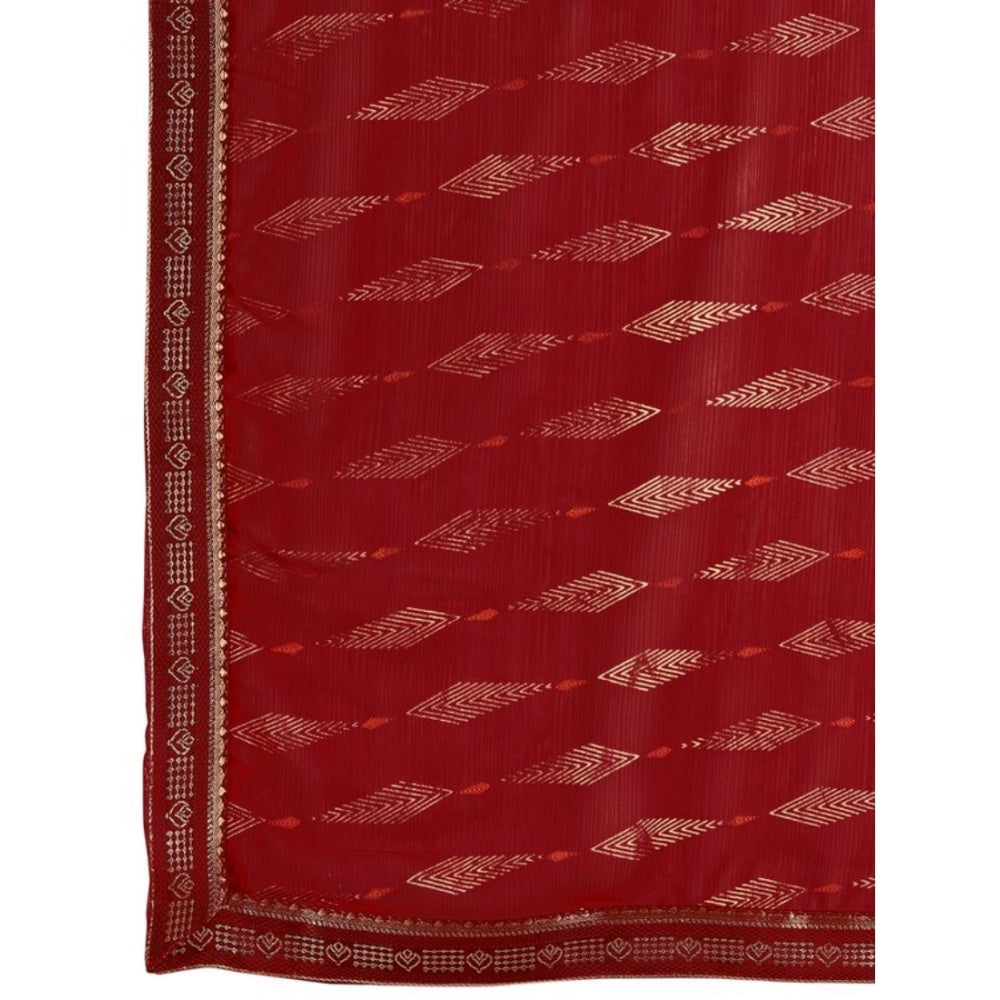 Women's Zomto Laheriya Saree With Unstitched Blouse (Maroon, 5-6 Mtrs)