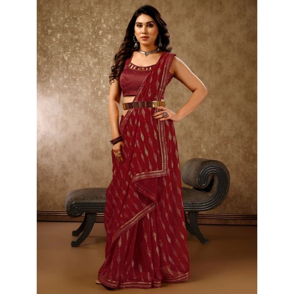 Women's Zomto Laheriya Saree With Unstitched Blouse (Maroon, 5-6 Mtrs)